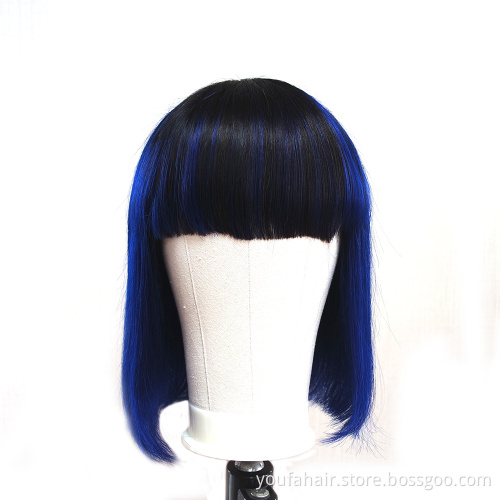 Ombre Color 1b/Blue Machine Made Bob Wig 100% Cuticle Aligned Peruvian Virgin Human Hair None Lace Short Bob Wig for Black Women